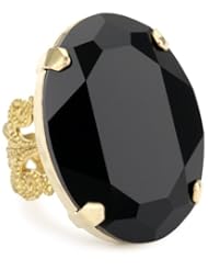 Liz Palacios "Lunas" Large Oval Jet Crystal Adjustable Ring