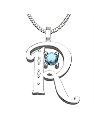 Sterling Silver Letter R - March Aquamarine Birthstone 18 Inch Necklace