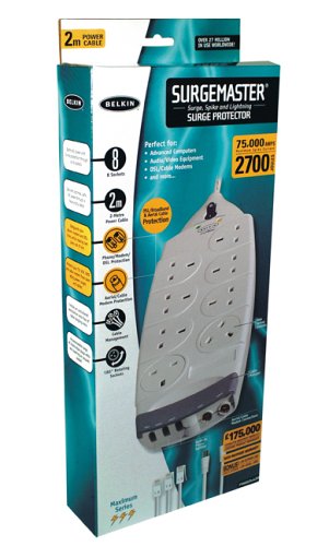 Childrens Toyshop  Electronics : Belkin Surgemaster 8 Way 2m Cable  Phone/Modem/DSL/Broadband and Arial/ Cable/ Modem Protection