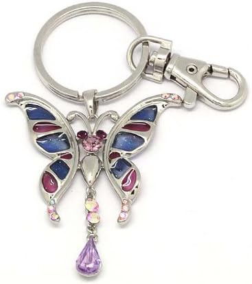 Fashion Jewellery New Crystal Butterfly Fly Insect Alloy Plated 18k White Gold Keychain Key Ring Holder Handbag Purse Charm Handbag Bling Surprised Gift