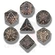 Q-Workshop Polyhedral 7-Die Set: Carved Elven Elvish Dice Set (Transparent and Black)