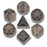 Q-Workshop Polyhedral 7-Die Set: Carved Elven Elvish Dice Set (Transparent and Black)