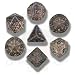Q-Workshop Polyhedral 7-Die Set: Carved Elven Elvish Dice Set (Transparent and Black)