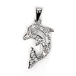 Sterling Silver Pendant - Dolphin - Clear Cubic Zerconia - 19mm Height