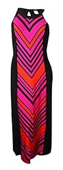 Chevron Print Bateau Neck Polyester/Spandex Sleeveless Maxi Dress 