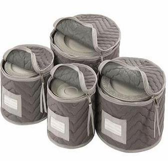 China Dinnerware Storage - Deluxe Quilted Microfiber (Light Gray) (12H x 12.25W x 6D)