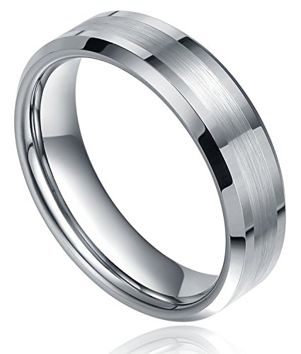 TIGRADE 6mm Unisex Flat Polished Brushed Finish Tungsten Metal Band Ring Comfort Fit