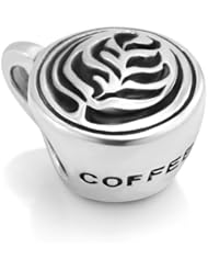 925 Sterling Silver Nice Coffee Cup with Classic Rosetta (Leaf) Latte Art on Top Bead Charm Fits Pandora Bracelet