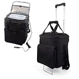 Picnic Time Cellar Deluxe w/Trolley 6-Bottle 12V Dc Thermoelectric Cooler w/ Rolling Trolley (Black/Silver)