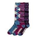 Puffa Long Patterned Ladies Socks - 3 pack in Loganberry/Blackberry foot size 4-7