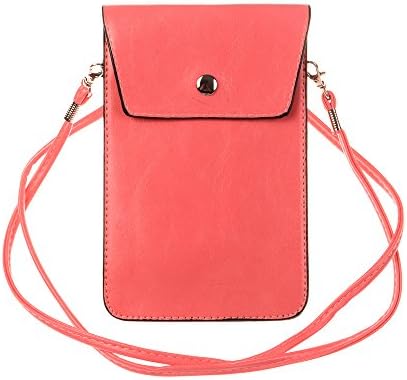 Big Dragonfly(TM) Simple Style PU Leather Double Layers Universal Mobile Wallet Pouch Bag for Apple iPhone, Samsung Galaxy, Nokia and other Phones with Snap on Button and Attachable Shoulder Strap Coral