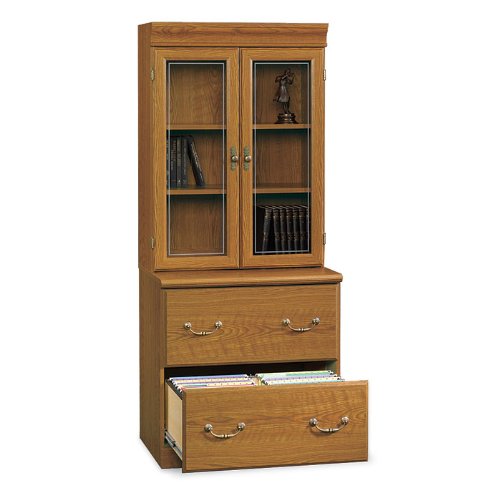 Carolina Oak Lateral File with Hutch Carolina Oak