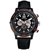 Nautica NCS 46 Men's Chronograph Watch - Black IP Stainless Steel Case, Leather Strap & Date A31510G