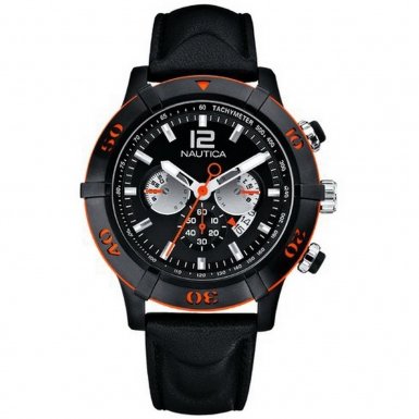 Nautica Watch A31510G NCS 46 with Black Dial and Black PU Strap
