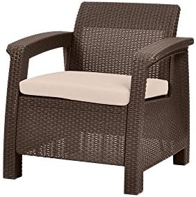 Home Keter Corfu Brown All-Weather Patio Armchair with Tan Cushions