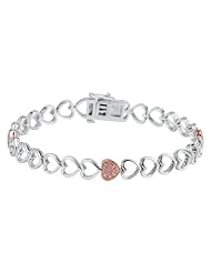 14K White-Gold Genuine Pink Sapphire Heart Bracelet by US Gems