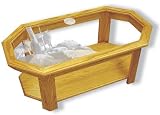 Glass Top Octagon Coffee Table - Solid Oak, Fully Assembled - Wolf Art Etching