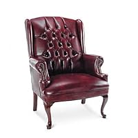 Alera Wing Back Guest Chair, Mahogany Finish/Oxblood Vinyl