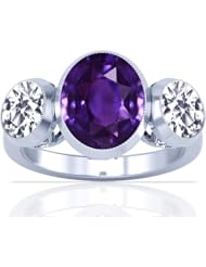 14K White Gold Oval Cut Purple Sapphire Three Stone Ring
