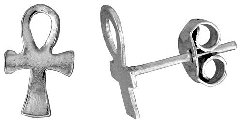 Tiny Sterling Silver Ankh Stud Earrings