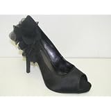 Women's Nine West Open-Toe Pumps, "Likable" - Black Satin