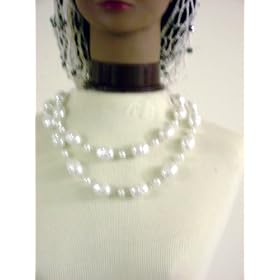 Nc41, Large White Pearl Long Chain Necklace and Earrings