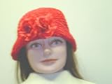 Ht23, Hand Crocheted Red Chenille and Gimp Tweed Floppy Hat with Two Red Rose for Women and Teens