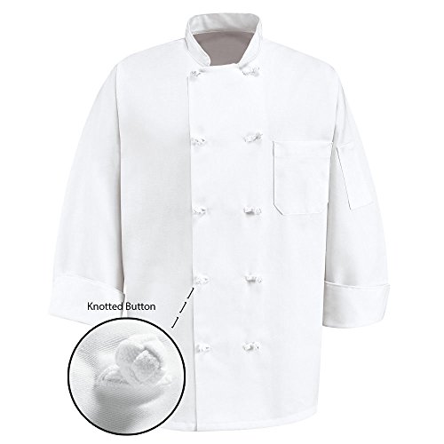 350 Chef Apparel 10 Knot Button Chef Coat-Easy-Care Twill, MD, White