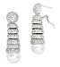 C.Z. Spiral Dangling downwards ending with a round Pearl Rhodium (.925) Sterling Silver Earrings