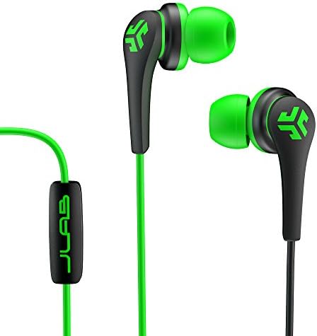 JLab Audio Core Hi-Fi Noise Isolating earbuds with Mic and Cush Fin Technology, Guaranteed Perfect Fit, GUARANTEED FOR LIFE - Green/Black