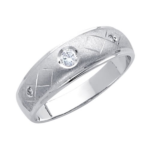 14K White Gold Round CZ Cubic Ziconia Wedding Band Ring for Men