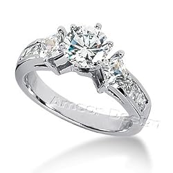 14K White Gold Round and Princess Cut Diamond Promise Engagement Ring (1.35ct.tw, HI Color, SI2-3 Clarity)