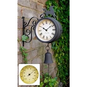 Horse and Bell Outdoor Clock with Thermometer