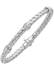 .925 Sterling Silver Basketweave with Diamond Accents Bangle Bracelet 7 1/4"