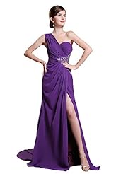 Charmeuse/Chiffon One Shoulder Sleeveless Beaded Evening Dress 