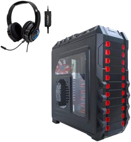 GamesterGear P3200 Gaming Headset for Desktop or PS3 + Halcones Black and Red Solidly Constructed V-Shape Pie Design Full Tower PC Gaming Case without PSU