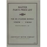 1929 1930 1931 1932 CHEVROLET 6 CYL Parts Book List by Chevrolet