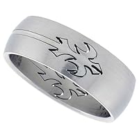 Stainless Steel 5/16 in. (8 mm) Dome Ring w/ Fleur De Lis Cut-Out (Available in Sizes 8 to 14), size 12