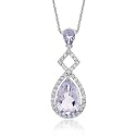 Sterling Silver Rose De France & CZ Teardrop Pendant