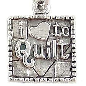 I Love to Quilt Quilting Block Traditional 925 Sterling Silver Charm or Pendant