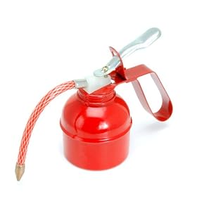 Metal Oil Can with Flex Spout - Thumb Pump 10 Ounces - Antique Red Finish