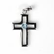 Sterling Silver - Cross - Cut-Out - Aquamarine CZ - 27mm Pendant Height
