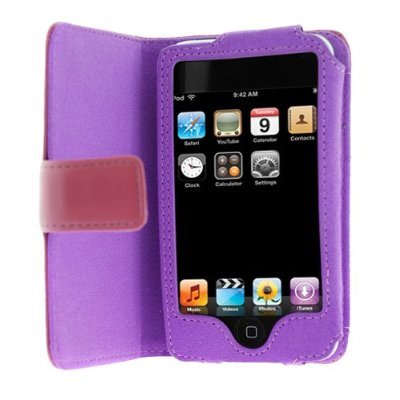 Premium Purple Folio Wallet Leather Case for Apple Ipod Touch Itouch 8Gb 16GB 32Gb 2G 3G 2nd 3rd Generation and for iPhone 3G