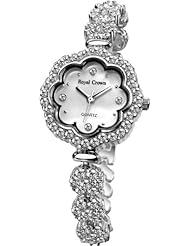 Gemorie Women Fashion Floral Shape Watch with Jewelry Band in Rhodium Plating (128990)