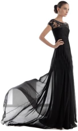 IBEAUTY DRESS Chiffon Embroidered Short Sleeve long Mermaid Dress Black US 4