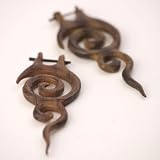 Hand made spiral wood wooden tribal coco earrings pair