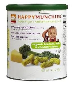 Happybaby Happymunchies Baked Organic Cheese and Veggie Snack, Organic Broccoli, Kale and Cheddar Cheese,   1.63-Ounces (Pack of 6)
