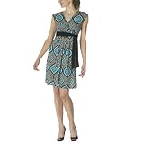 Mossimo Black: V-Neck Tie Waist Dress - Teal/ Black