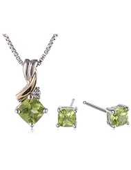 S&G Sterling Silver and 14k Gold Peridot Pendant Necklace and Earrings Set