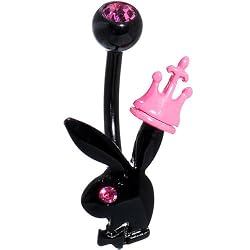 Black Pink Crystal Playboy Rabbit Head Crown Belly Ring